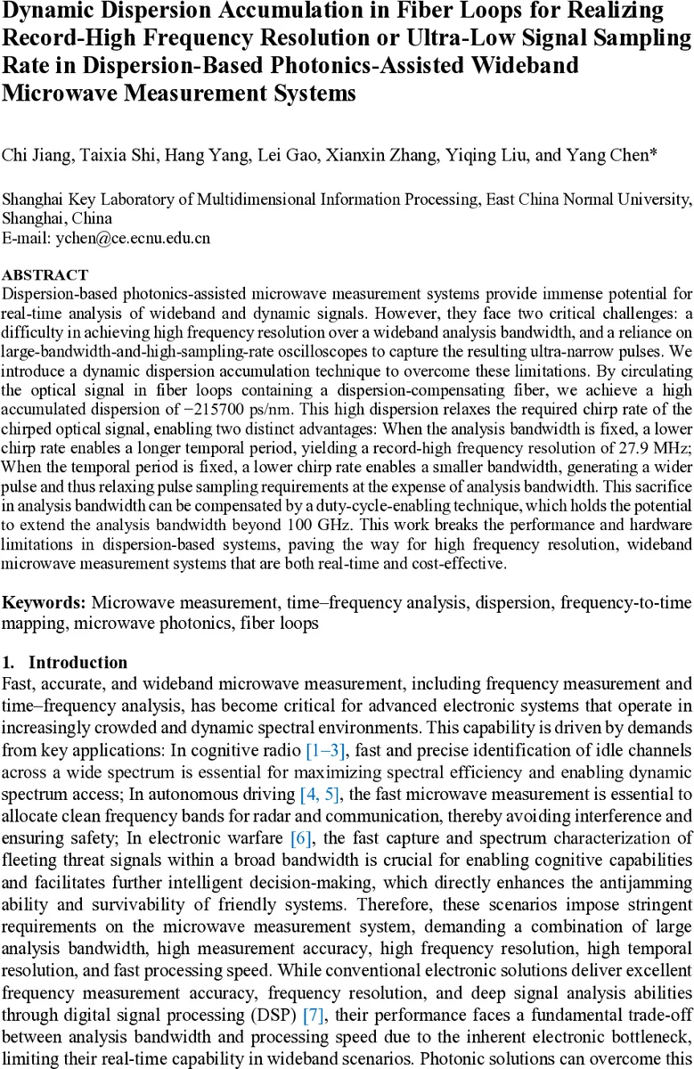 Dynamic Dispersion Accumulation in Fiber Loops for Realizing Record-High Frequency Resolution or Ultra-Low Signal Sampling Rate in Dispersion-Based Photonics-Assisted Wideband Microwave Measurement Systems
