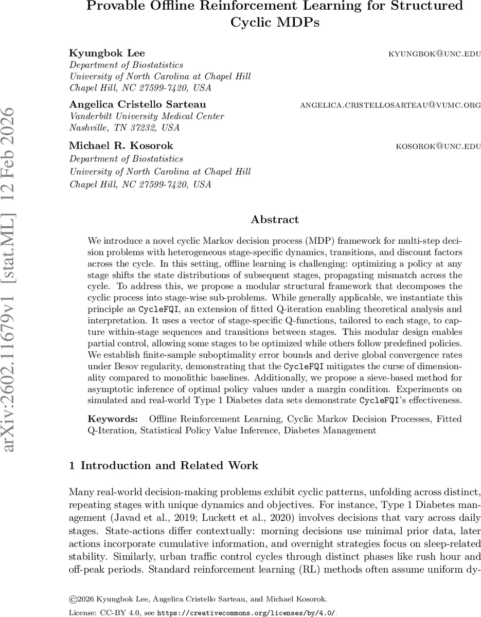 Provable Offline Reinforcement Learning for Structured Cyclic MDPs