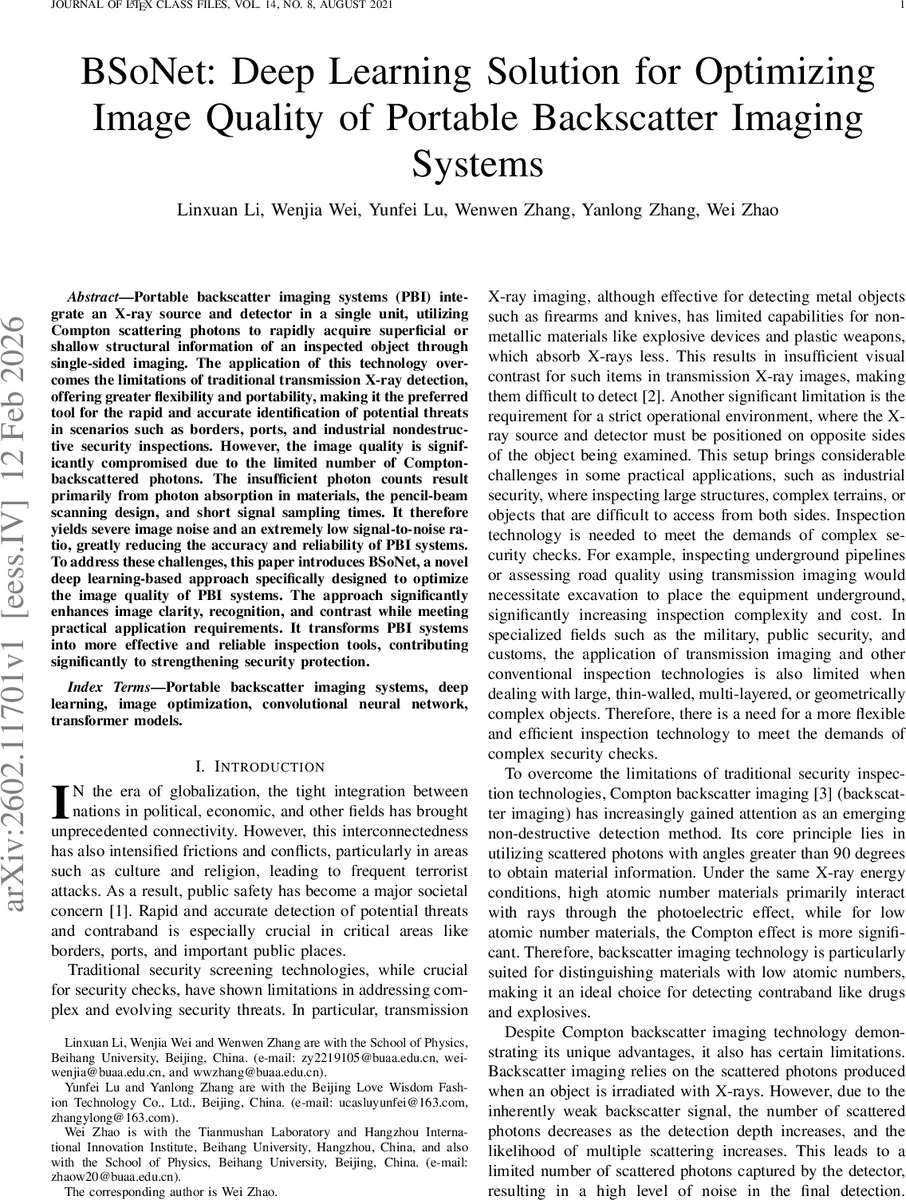 BSoNet: Deep Learning Solution for Optimizing Image Quality of Portable Backscatter Imaging Systems