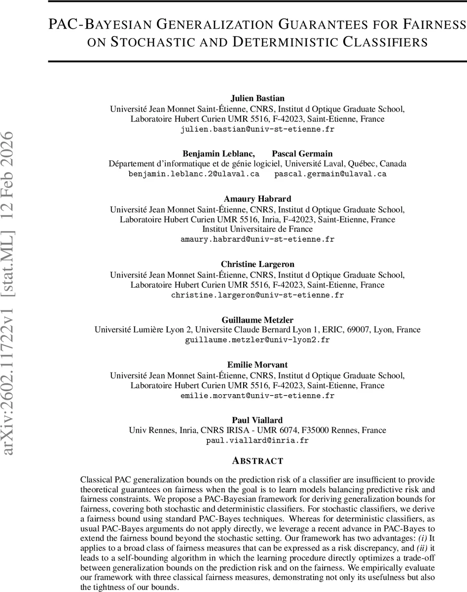 PAC-Bayesian Generalization Guarantees for Fairness on Stochastic and Deterministic Classifiers