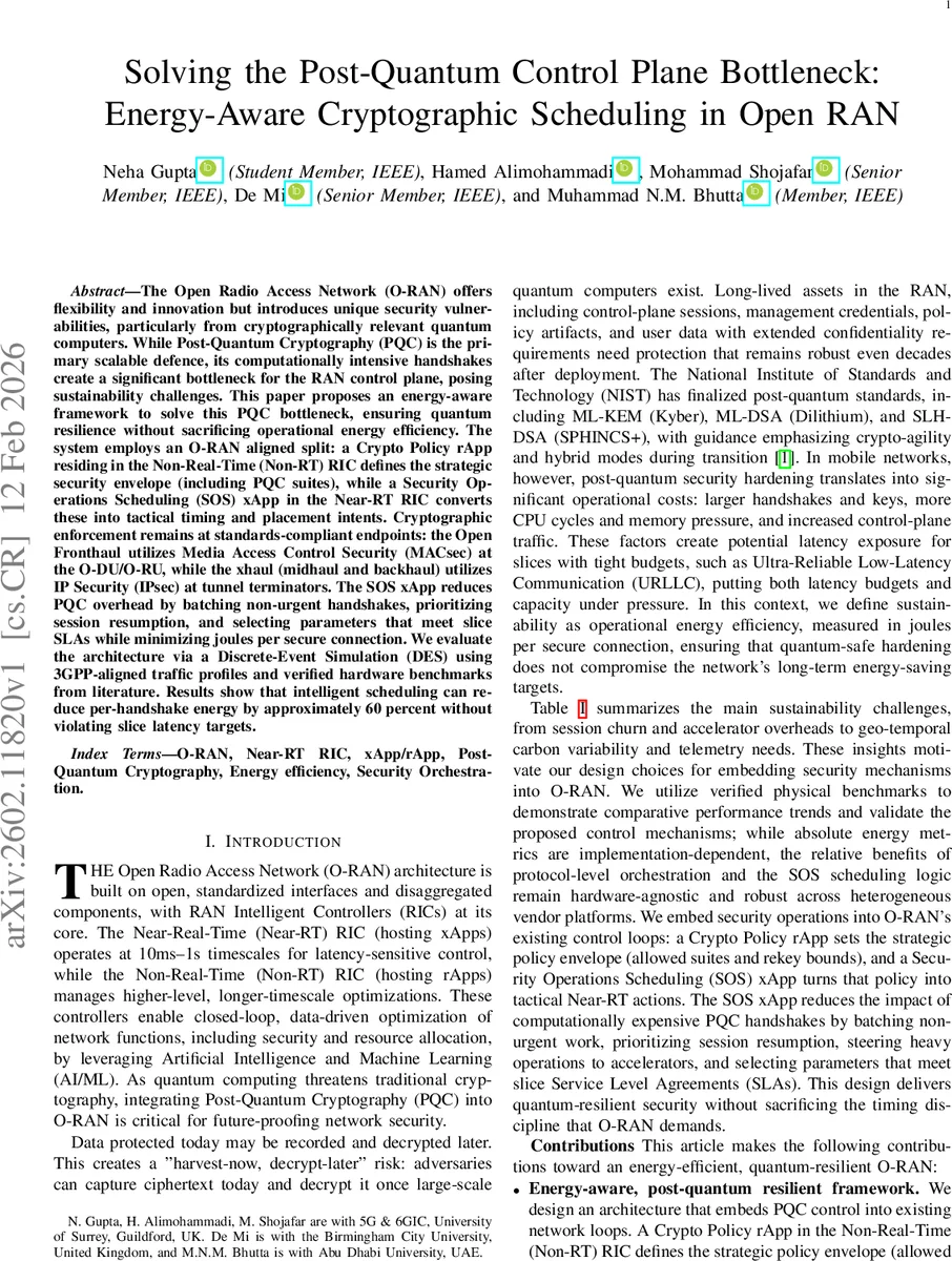 Solving the Post-Quantum Control Plane Bottleneck: Energy-Aware Cryptographic Scheduling in Open RAN