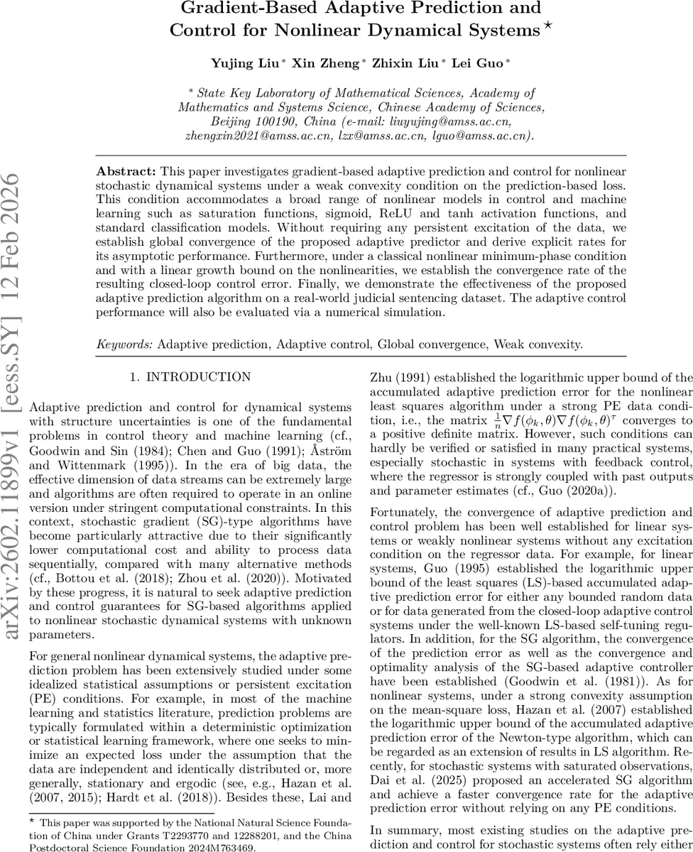 Gradient-Based Adaptive Prediction and Control for Nonlinear Dynamical Systems