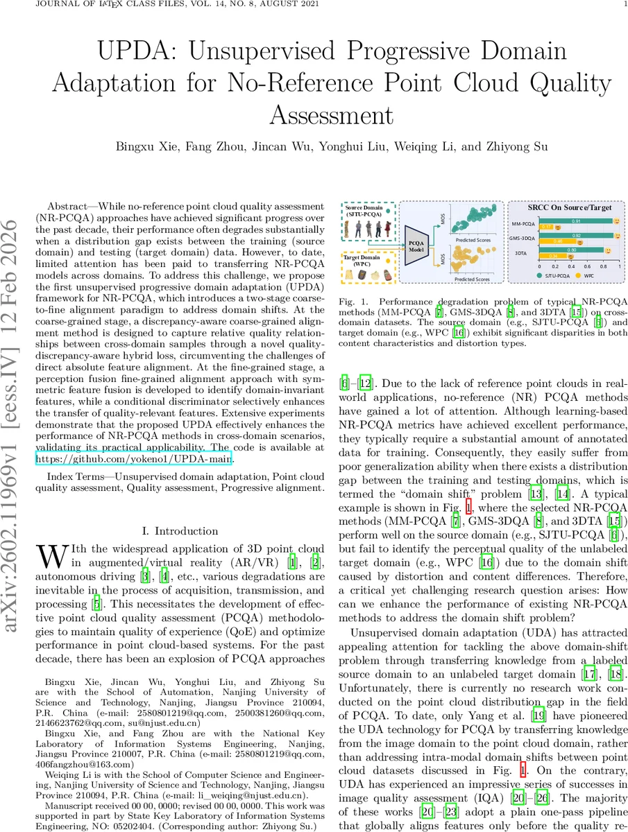 UPDA: Unsupervised Progressive Domain Adaptation for No-Reference Point Cloud Quality Assessment