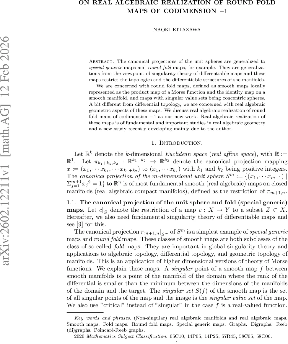 On real algebraic realization of round fold maps of codimension $-1$