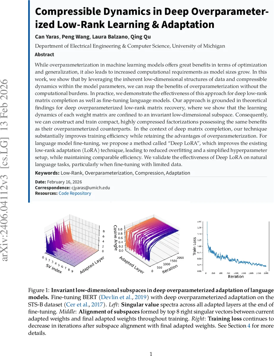 Compressible Dynamics in Deep Overparameterized Low-Rank Learning & Adaptation
