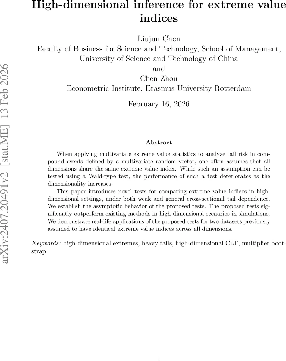 High dimensional inference for extreme value indices