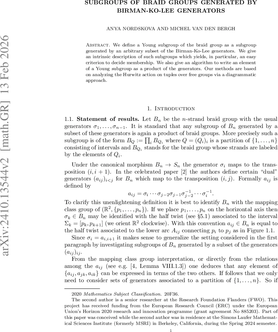 Subgroups of braid groups generated by Birman-Ko-Lee generators