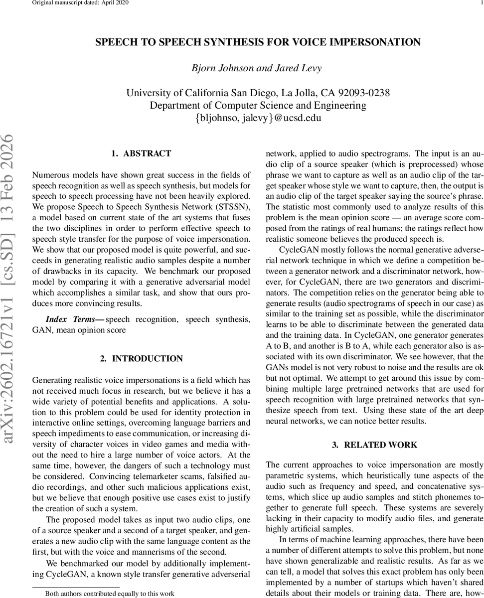 Speech to Speech Synthesis for Voice Impersonation