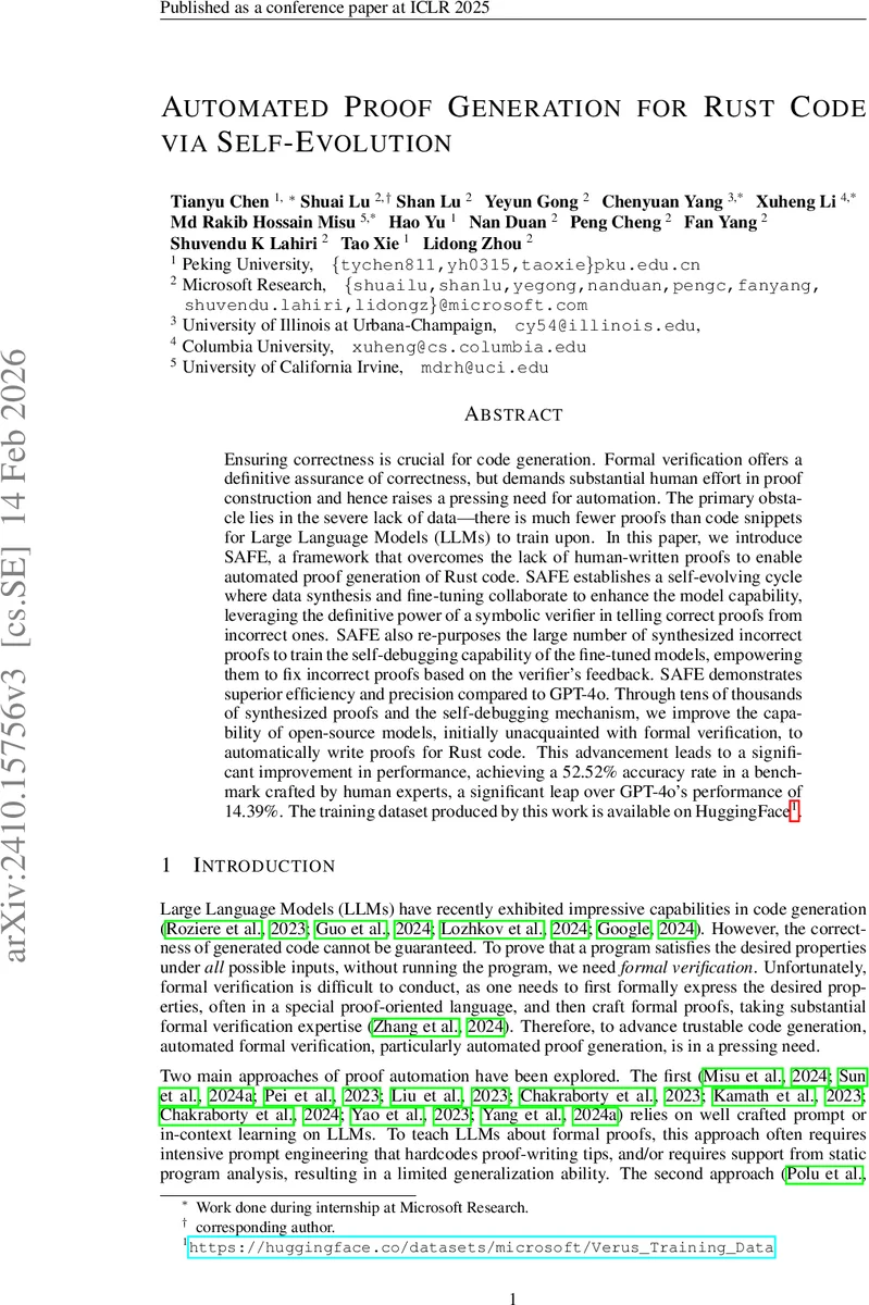 Automated Proof Generation for Rust Code via Self-Evolution