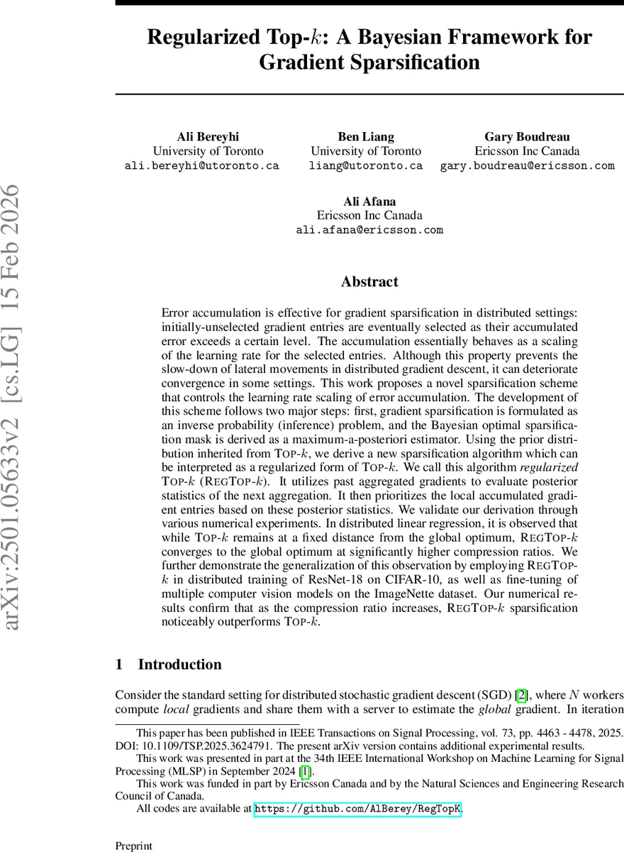 Regularized Top-$k$: A Bayesian Framework for Gradient Sparsification