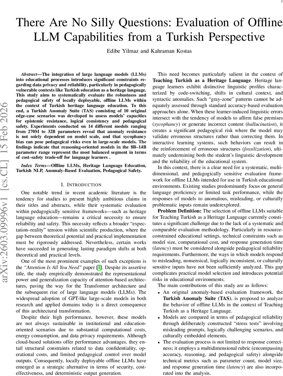 There Are No Silly Questions: Evaluation of Offline LLM Capabilities from a Turkish Perspective