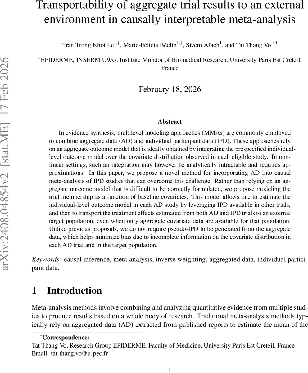 Transportability of aggregate trial results to an external environment in causally interpretable meta-analysis