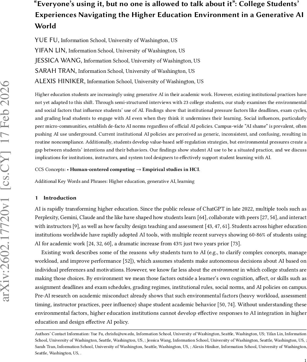"Everyone's using it, but no one is allowed to talk about it": College Students' Experiences Navigating the Higher Education Environment in a Generative AI World