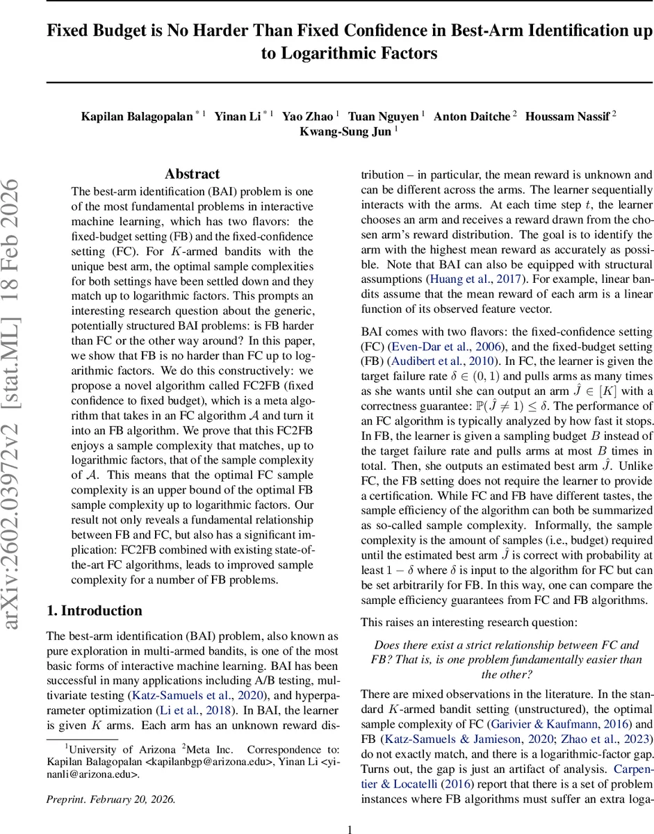 Fixed Budget is No Harder Than Fixed Confidence in Best-Arm Identification up to Logarithmic Factors