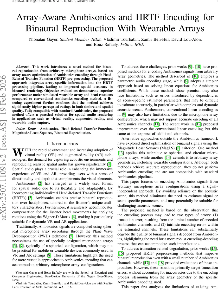 Array-Aware Ambisonics and HRTF Encoding for Binaural Reproduction With Wearable Arrays