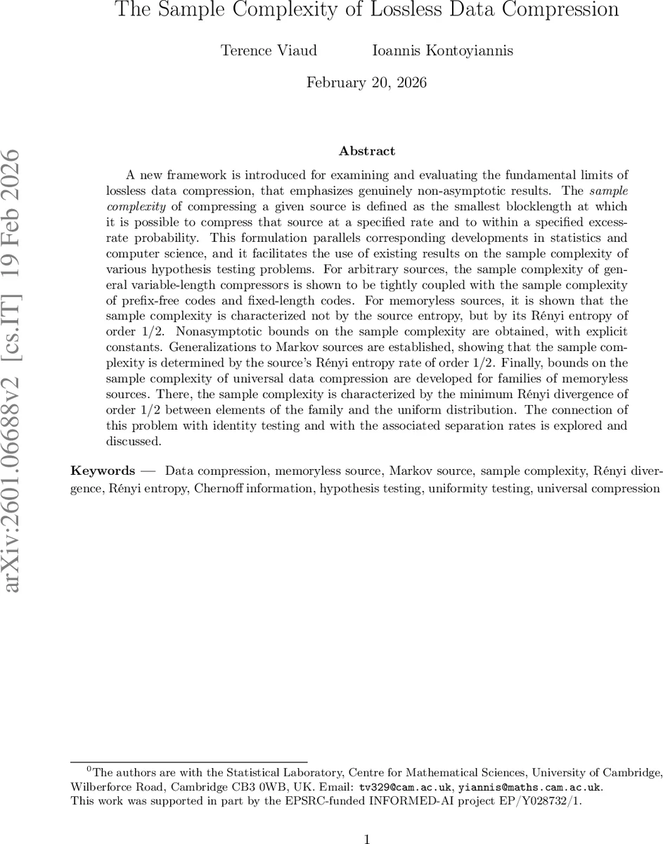 The Sample Complexity of Lossless Data Compression
