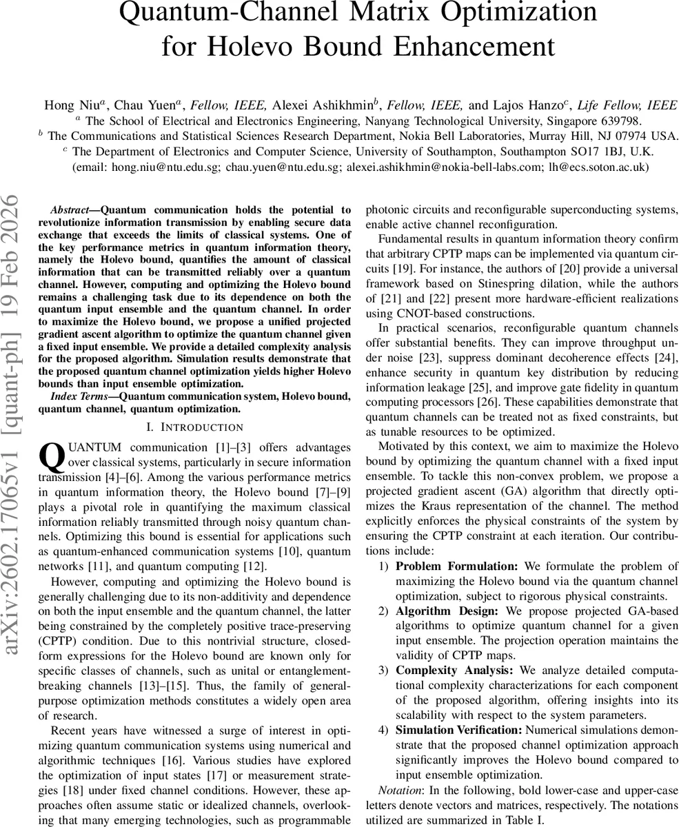 Quantum-Channel Matrix Optimization for Holevo Bound Enhancement