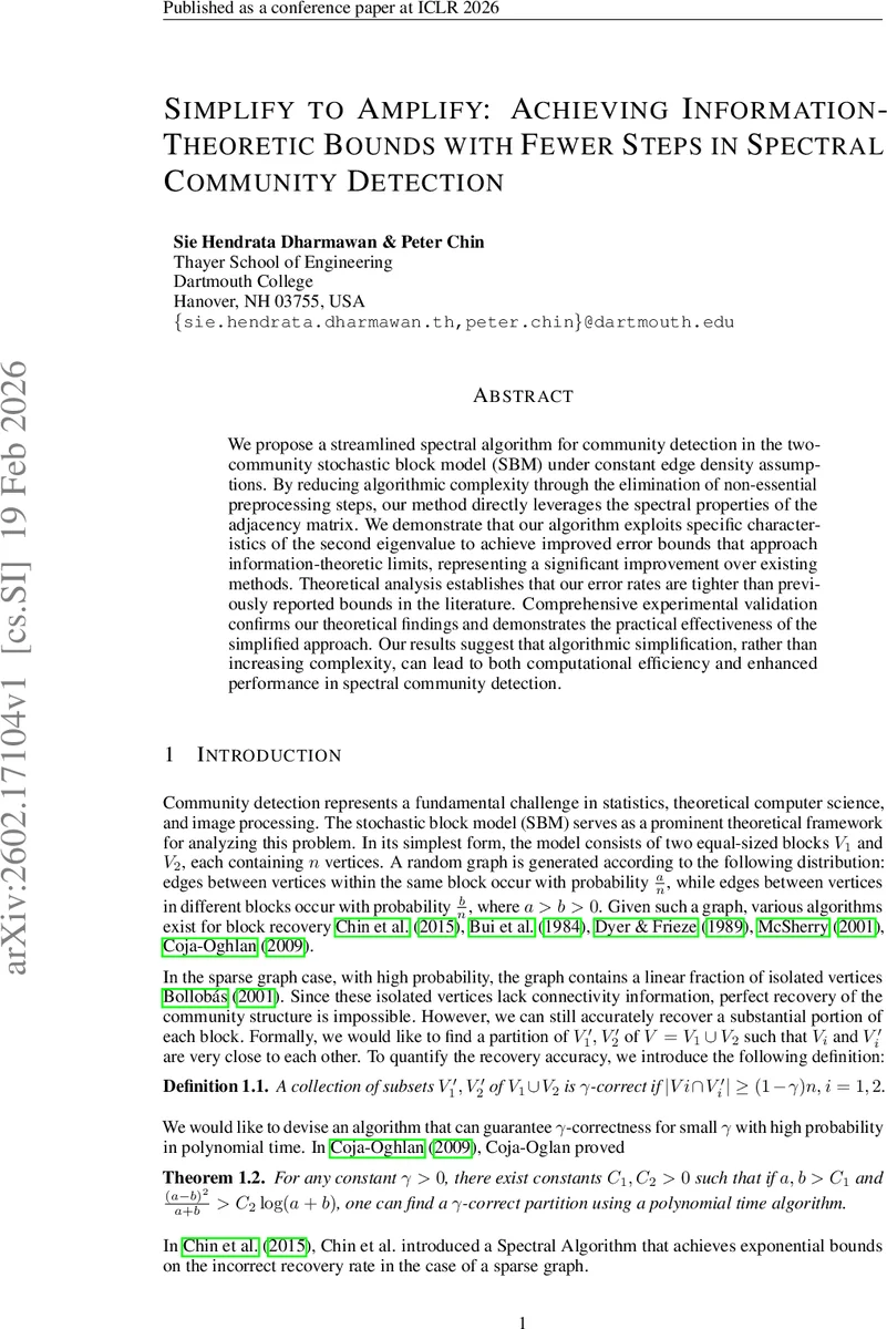 Simplify to Amplify: Achieving Information-Theoretic Bounds with Fewer Steps in Spectral Community Detection