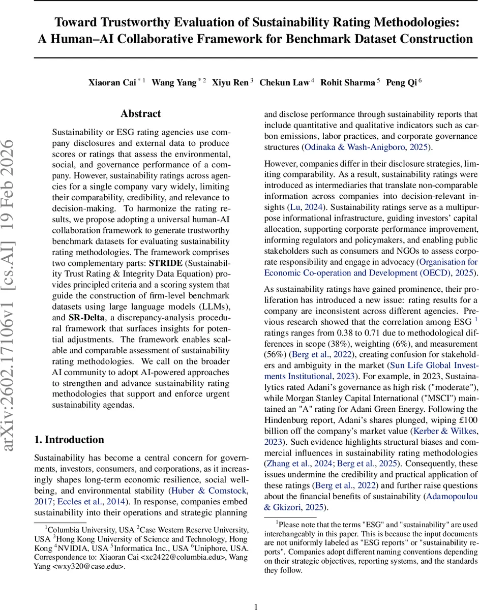 Toward Trustworthy Evaluation of Sustainability Rating Methodologies: A Human-AI Collaborative Framework for Benchmark Dataset Construction