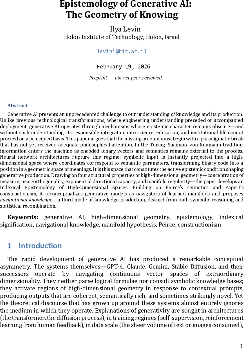 Epistemology of Generative AI: The Geometry of Knowing