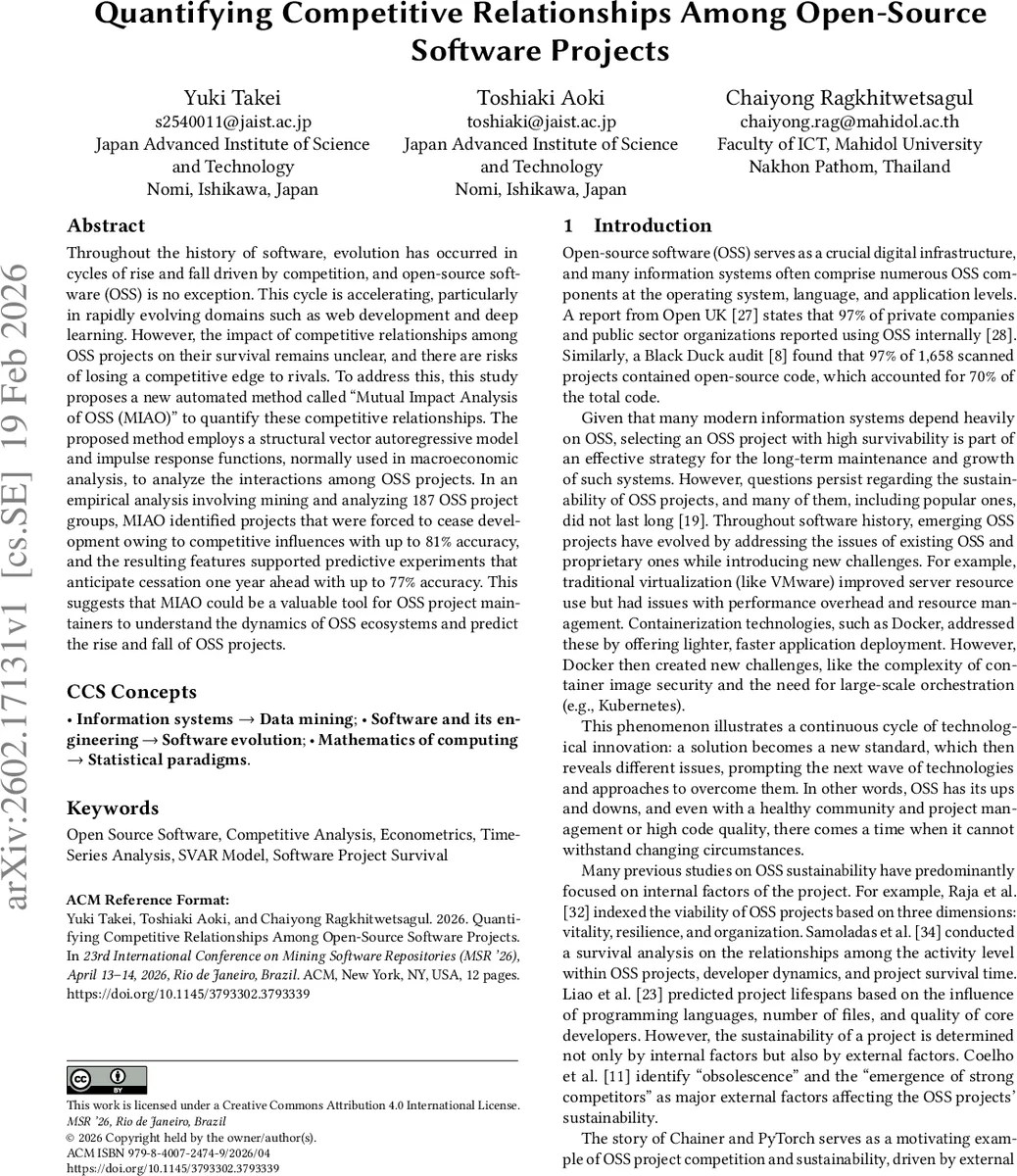 Quantifying Competitive Relationships Among Open-Source Software Projects