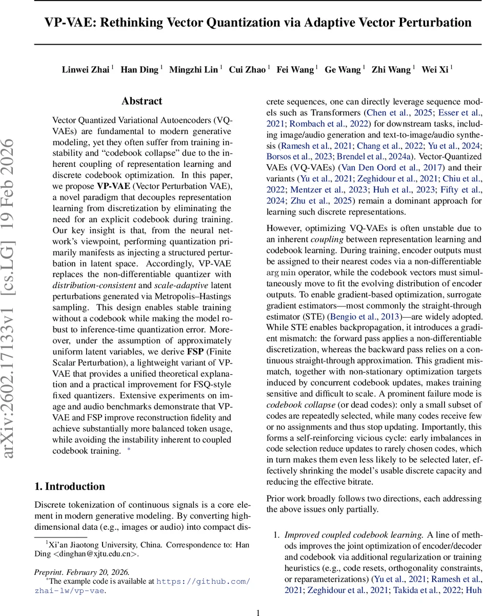 VP-VAE: Rethinking Vector Quantization via Adaptive Vector Perturbation