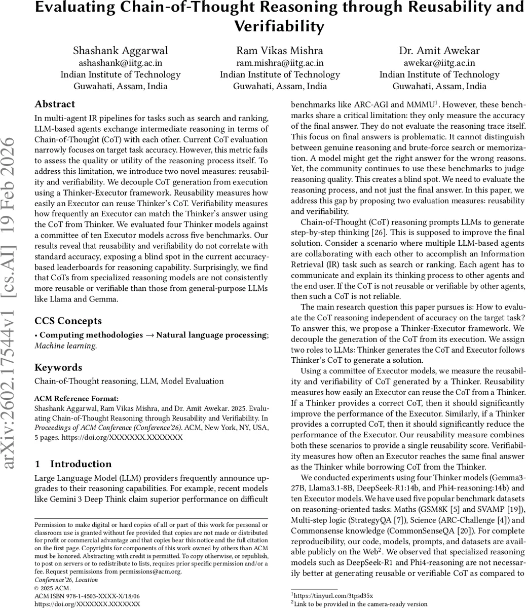 Evaluating Chain-of-Thought Reasoning through Reusability and Verifiability