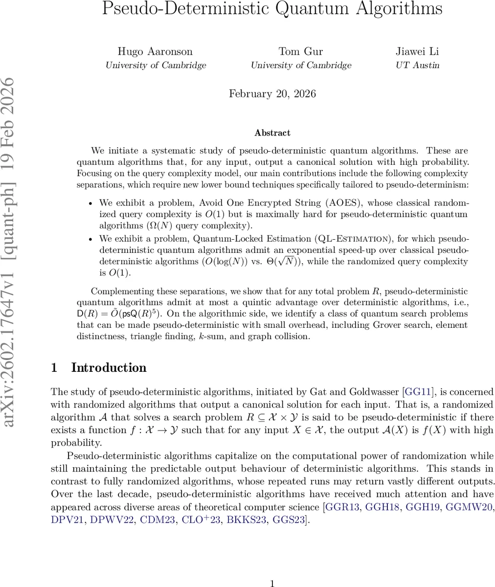 Pseudo-deterministic Quantum Algorithms
