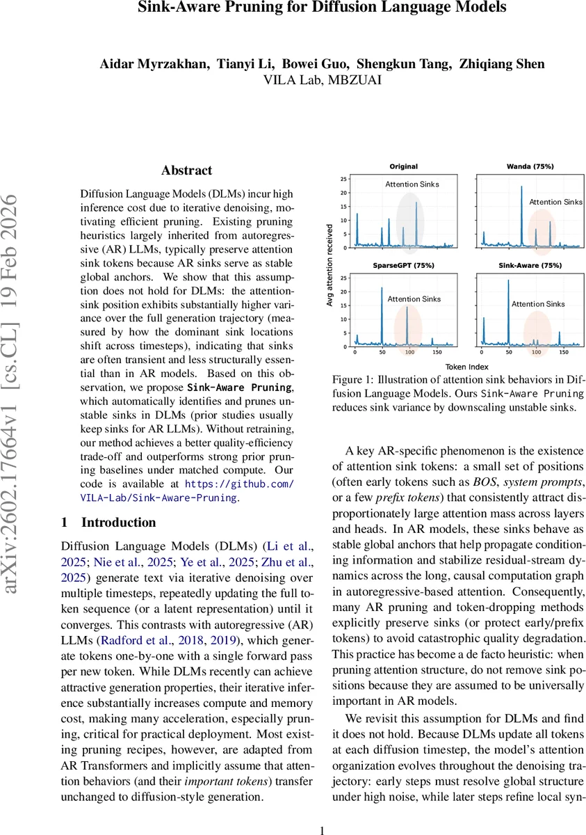 Sink-Aware Pruning for Diffusion Language Models