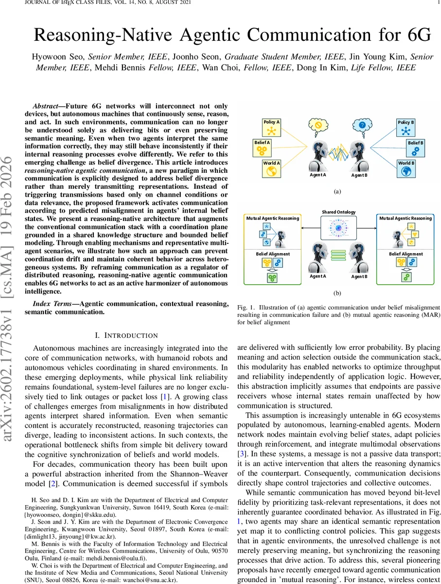 Reasoning-Native Agentic Communication for 6G