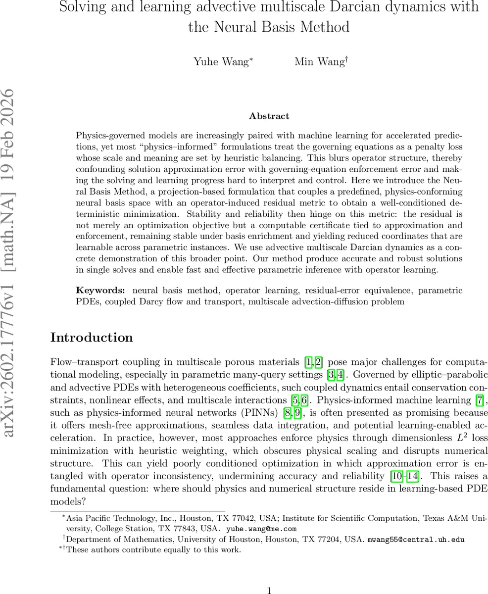 Solving and learning advective multiscale Darcian dynamics with the Neural Basis Method