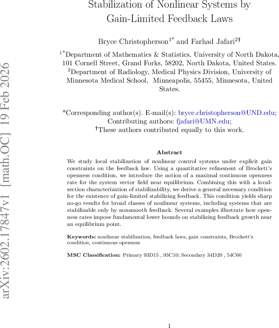 Stabilization of Nonlinear Systems by Gain-Limited Feedback Laws