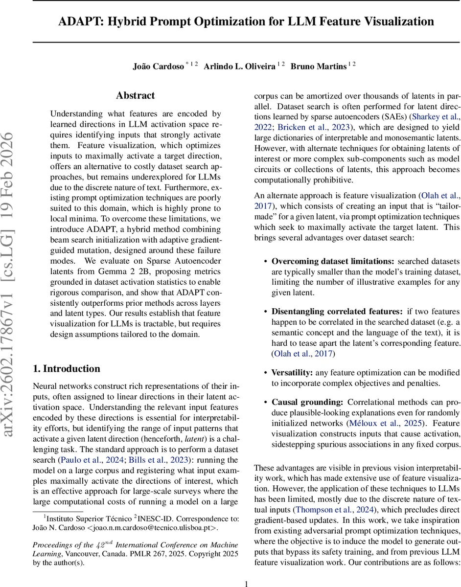 ADAPT: Hybrid Prompt Optimization for LLM Feature Visualization