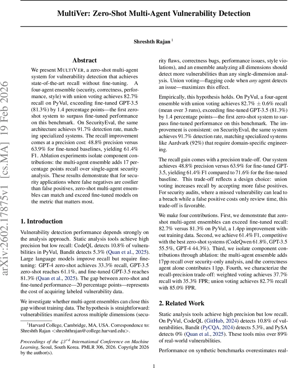 MultiVer: Zero-Shot Multi-Agent Vulnerability Detection