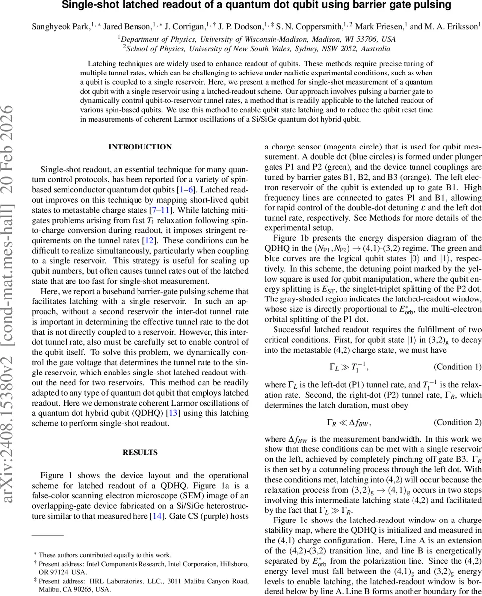 Single-shot latched readout of a quantum dot qubit using barrier gate pulsing