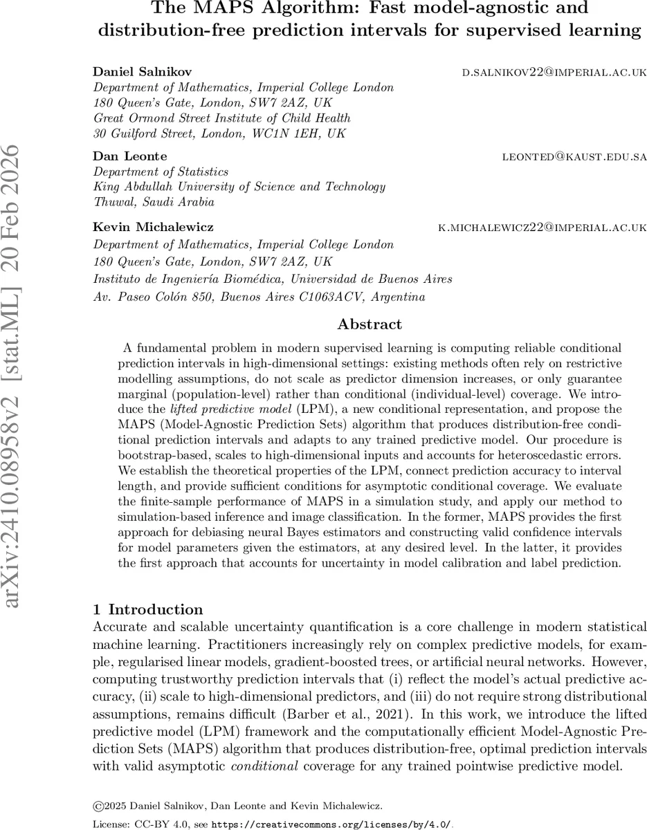 The MAPS Algorithm: Fast model-agnostic and distribution-free prediction intervals for supervised learning