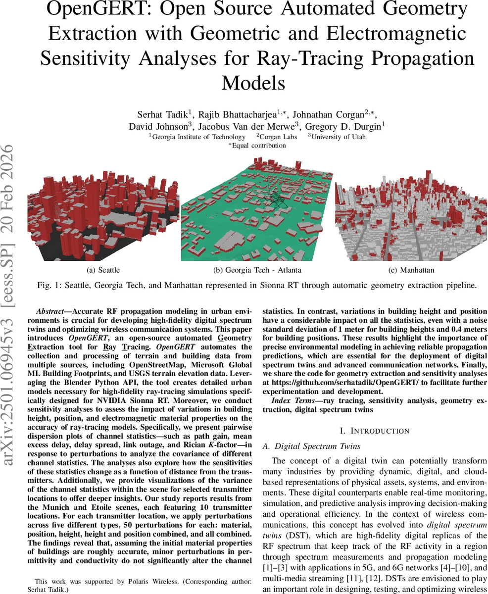 OpenGERT: Open Source Automated Geometry Extraction with Geometric and Electromagnetic Sensitivity Analyses for Ray-Tracing Propagation Models