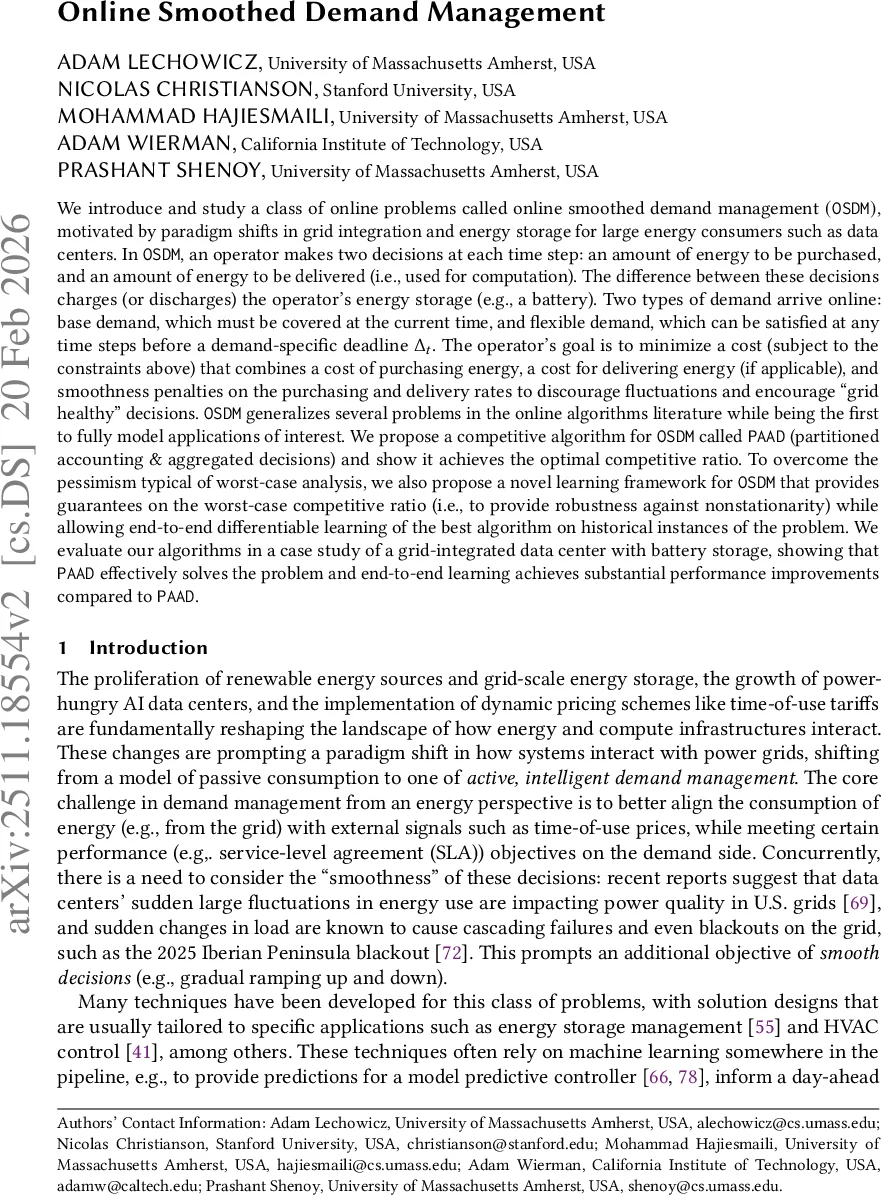 Online Smoothed Demand Management