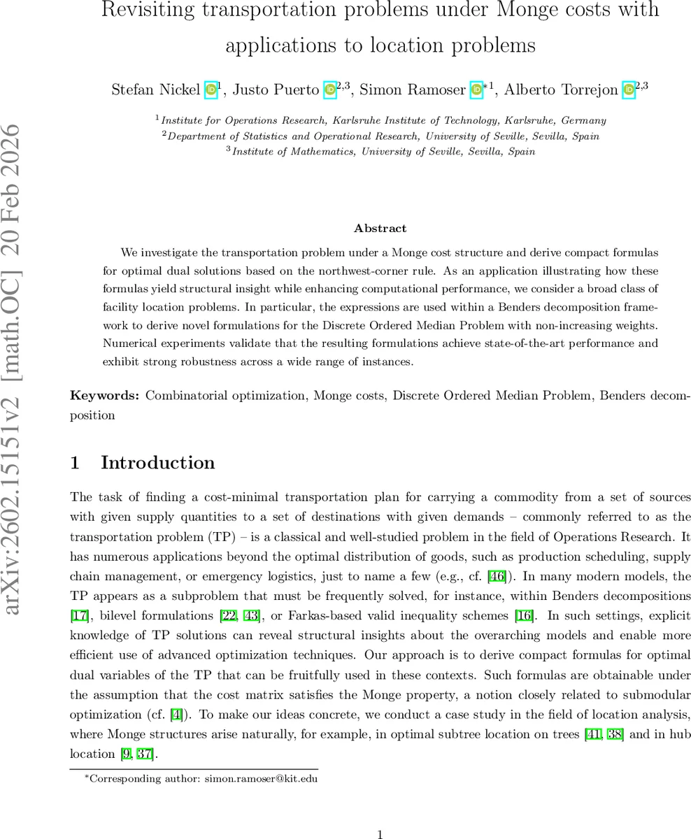 Revisiting transportation problems under Monge costs with applications to location problems