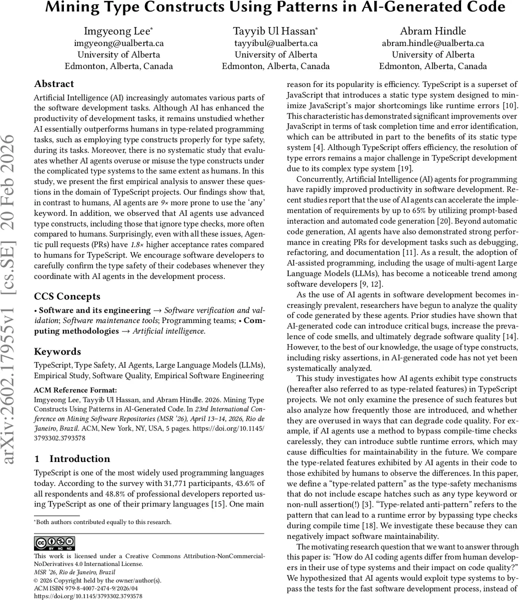 Mining Type Constructs Using Patterns in AI-Generated Code