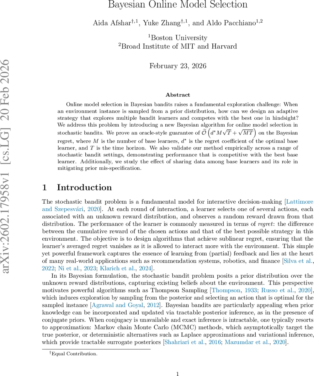 Bayesian Online Model Selection