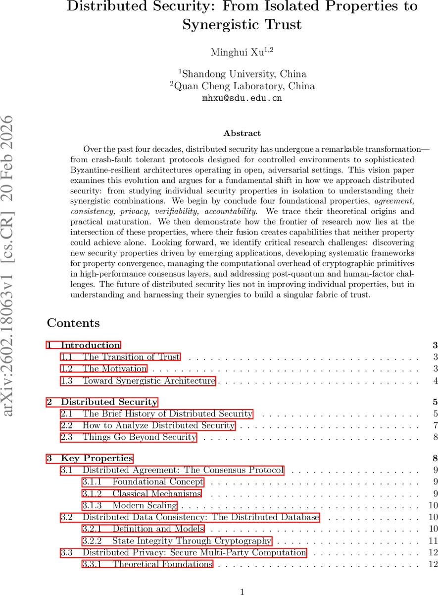 Distributed Security: From Isolated Properties to Synergistic Trust