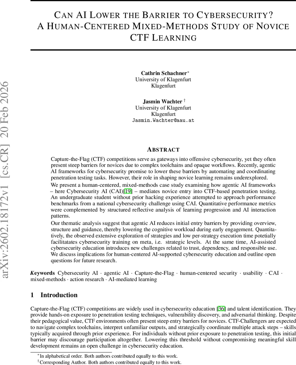 Can AI Lower the Barrier to Cybersecurity? A Human-Centered Mixed-Methods Study of Novice CTF Learning