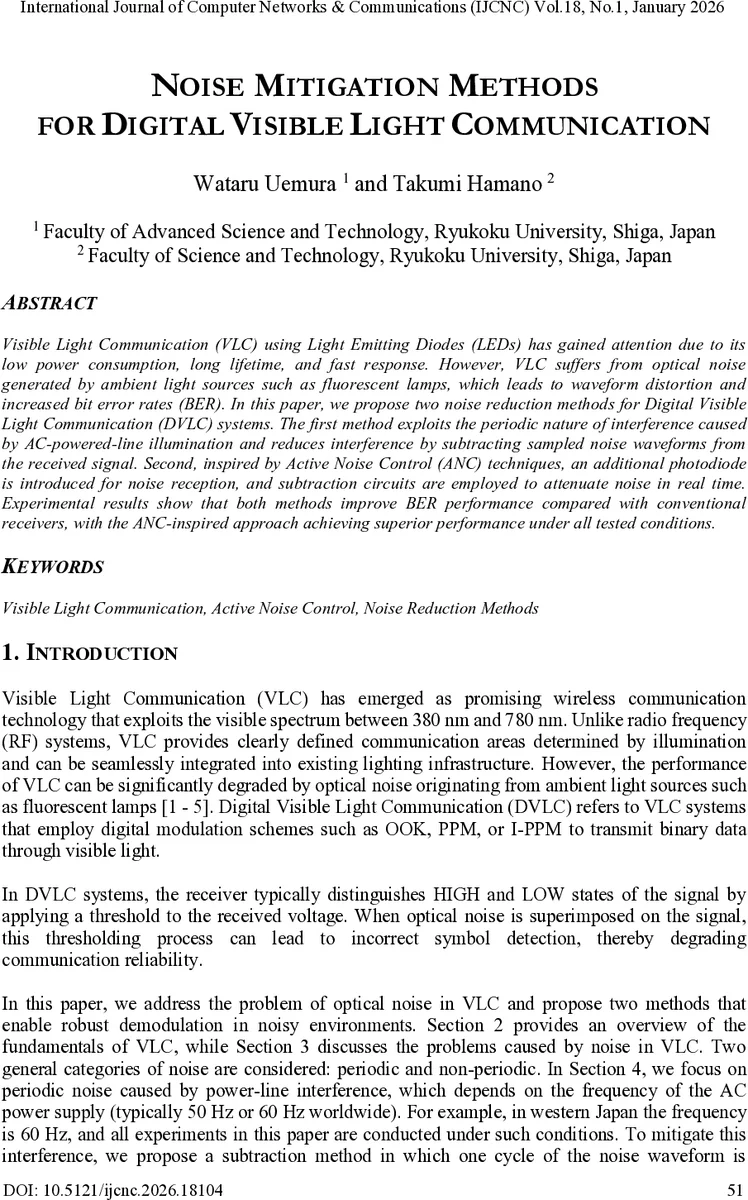 Noise Mitigation Methods for Digital Visible Light Communication