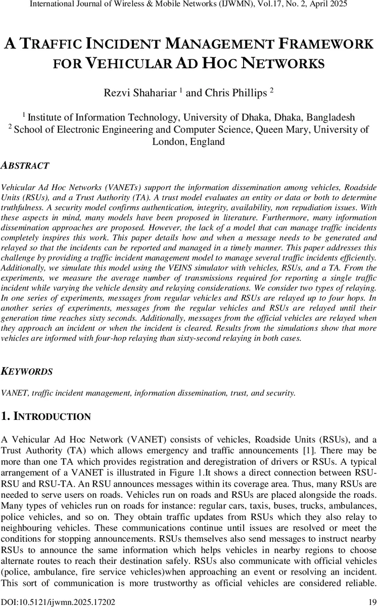 A traffic incident management framework for vehicular ad hoc networks