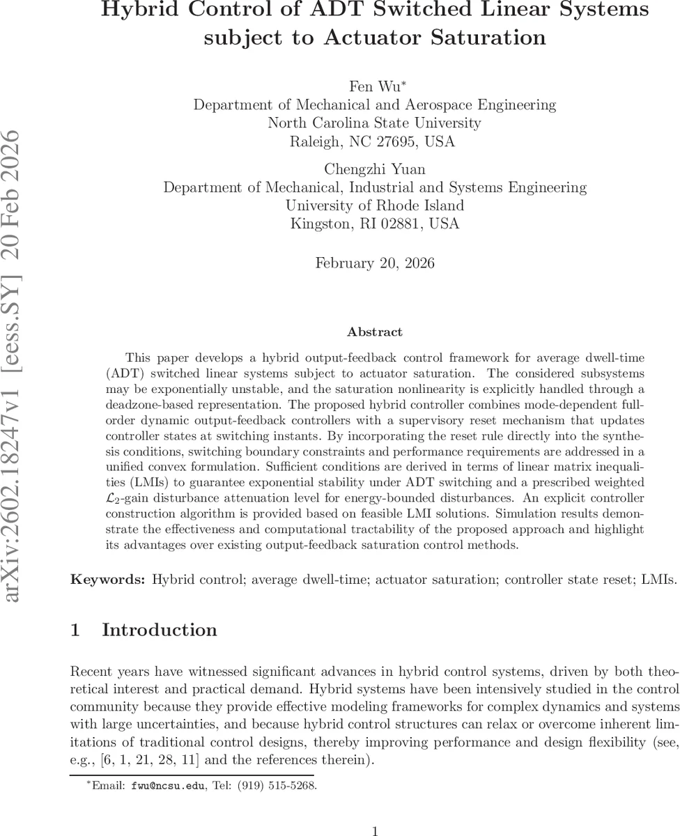 Hybrid Control of ADT Switched Linear Systems subject to Actuator Saturation