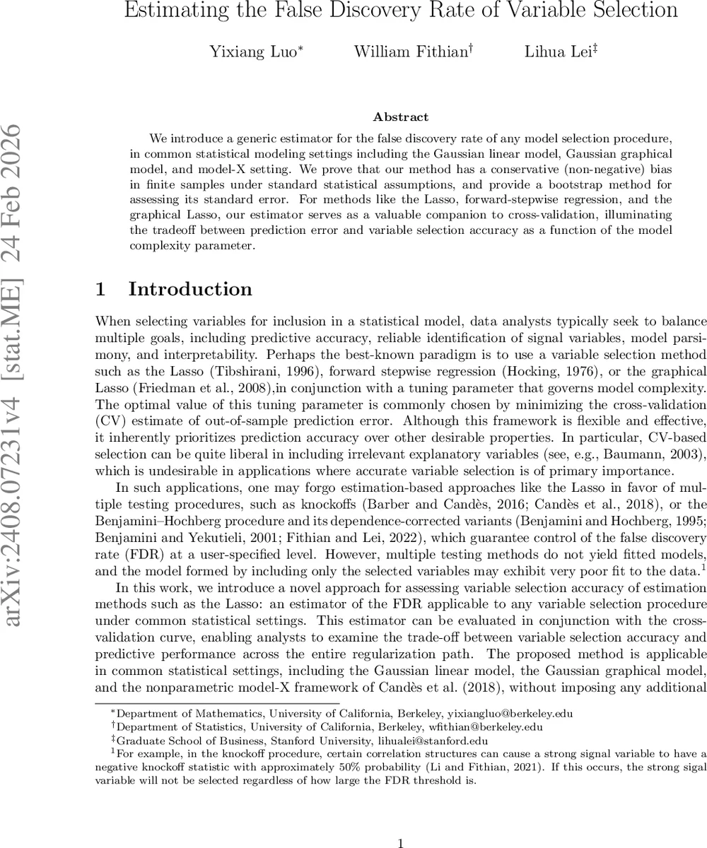 Estimating the False Discovery Rate of Variable Selection