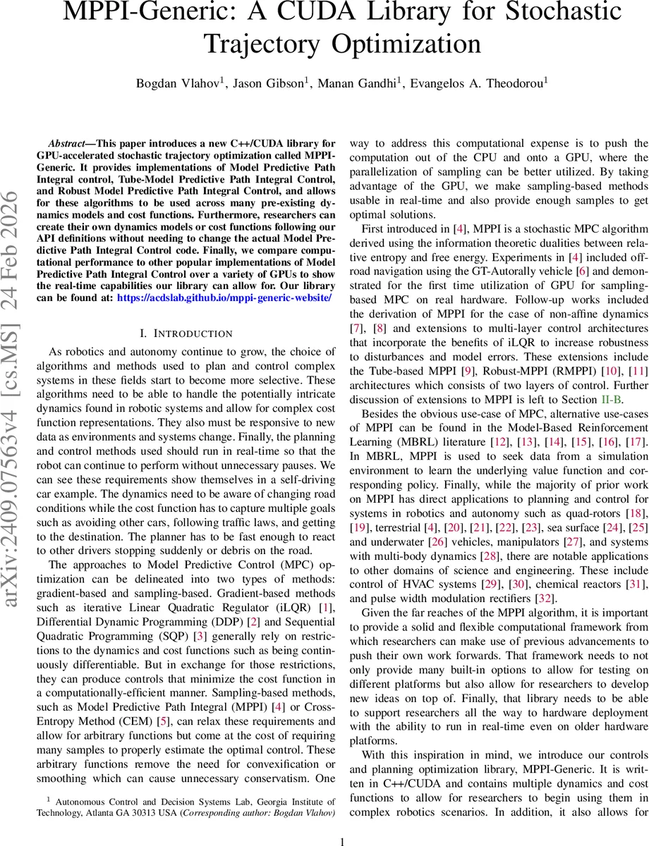 MPPI-Generic: A CUDA Library for Stochastic Trajectory Optimization