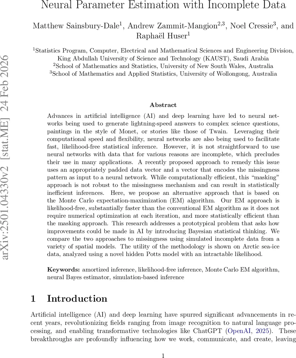 Neural Parameter Estimation with Incomplete Data