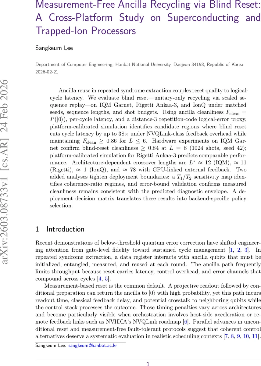 Measurement-Free Ancilla Recycling via Blind Reset: A Cross-Platform Study on Superconducting and Trapped-Ion Processors
